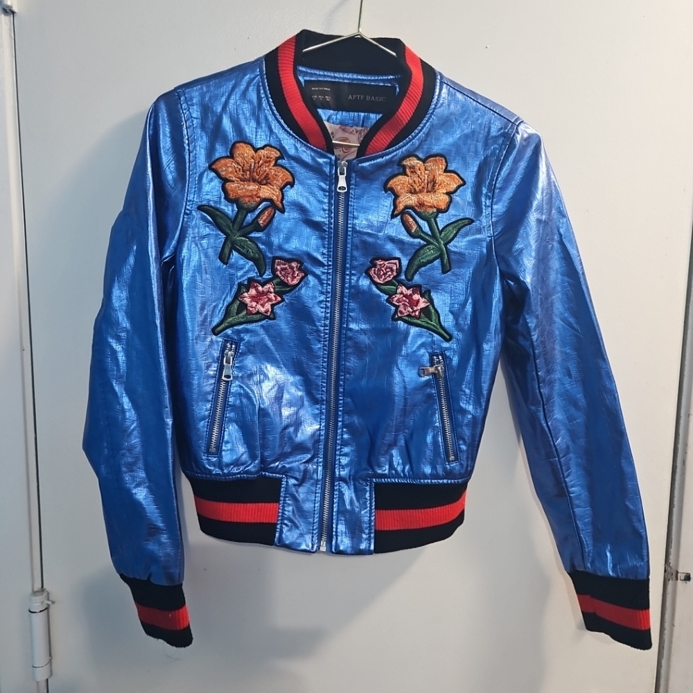 Size Blue Small Aftf Basic Bomber Jacket With Emb… - image 2